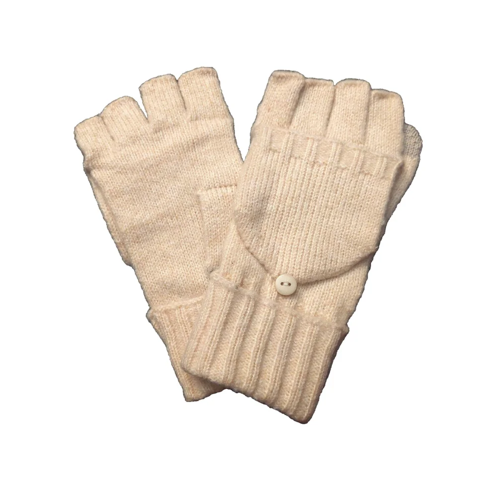 On 34th Wide-Ribbed Pop-Top Oat/Beige Knit Gloves Sz One Size NWT